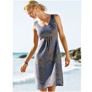 Peruvian Connection Al Fresco Pinafore Tank Dress Blue Purple Tan Jacquard Sz L